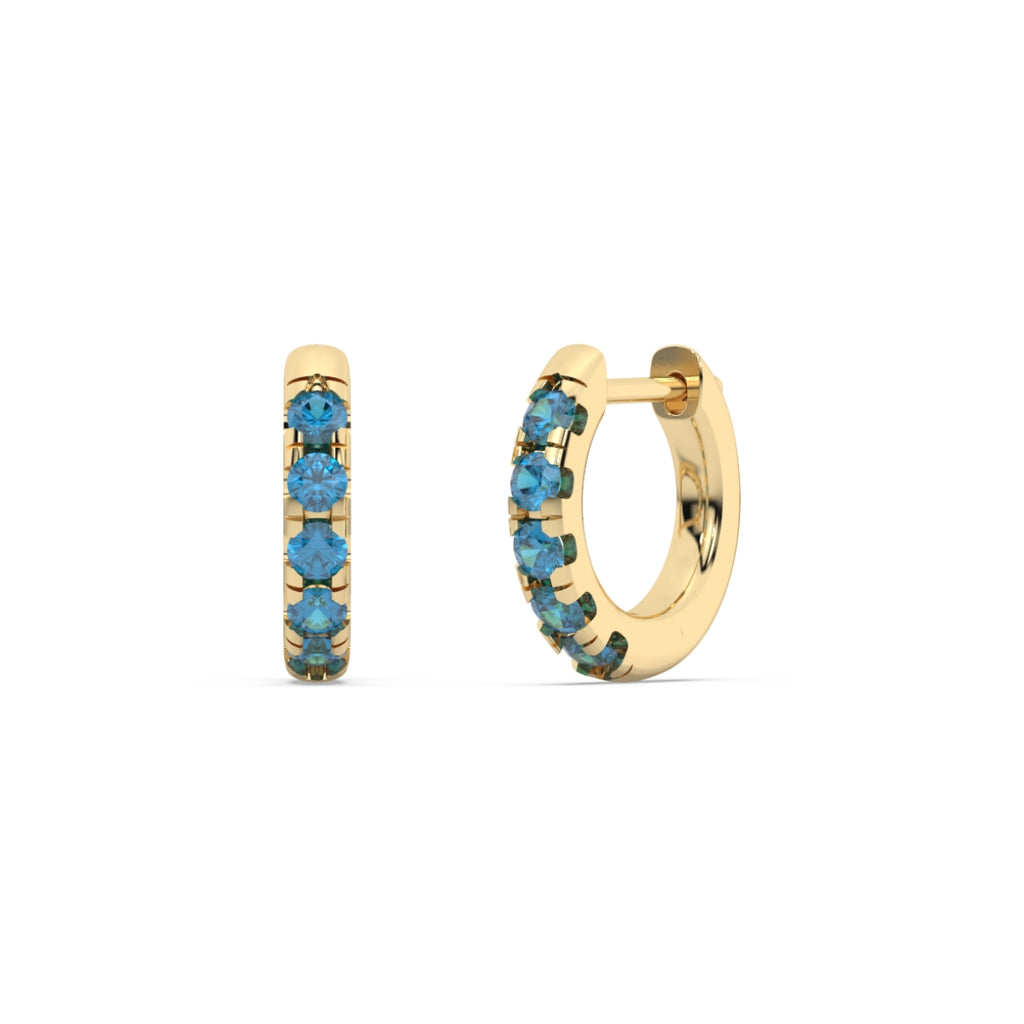 Topas-Creolen San Diego, 10 London Blue Topase mit ca. 0,40 Karat, recyceltes Gold 375, handgefertigt - Kudia-Shop