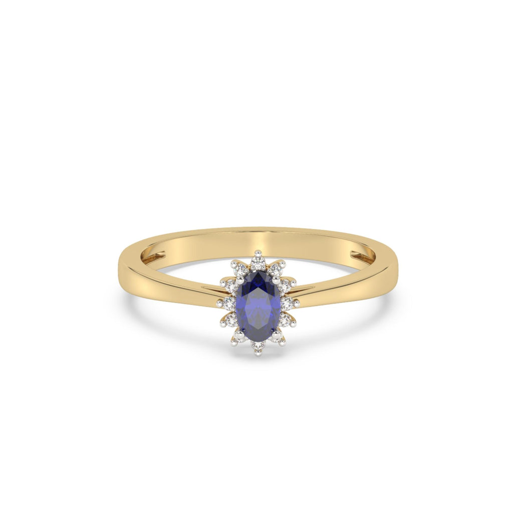 Saphir-Ring Hong Kong mit weißen Diamanten, blauer Saphir mit 0,30 Karat, Gold 375, handgefertigt - Kudia-Shop