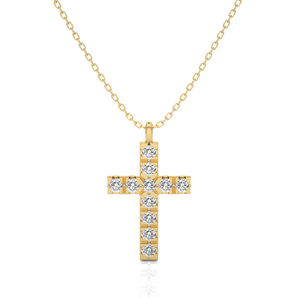 Collier Kapstadt mit Diamantkreuz-Anhänger, 11 weiße Brillanten mit ca. 0,09 Karat , Gold 585, handgefertigt - Kudia-Shop