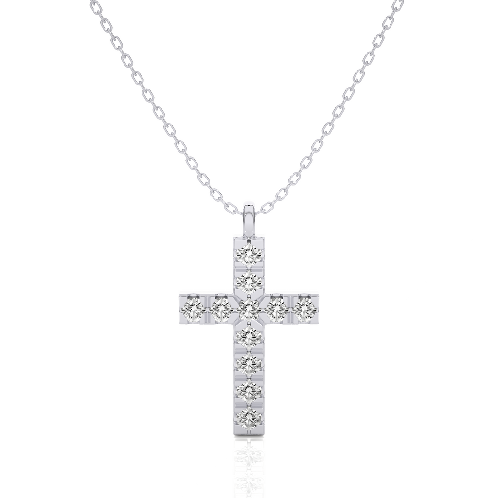 Collier Kapstadt mit Diamantkreuz-Anhänger, 11 weiße Brillanten mit ca. 0,09 Karat , Gold 585, handgefertigt - Kudia-Shop