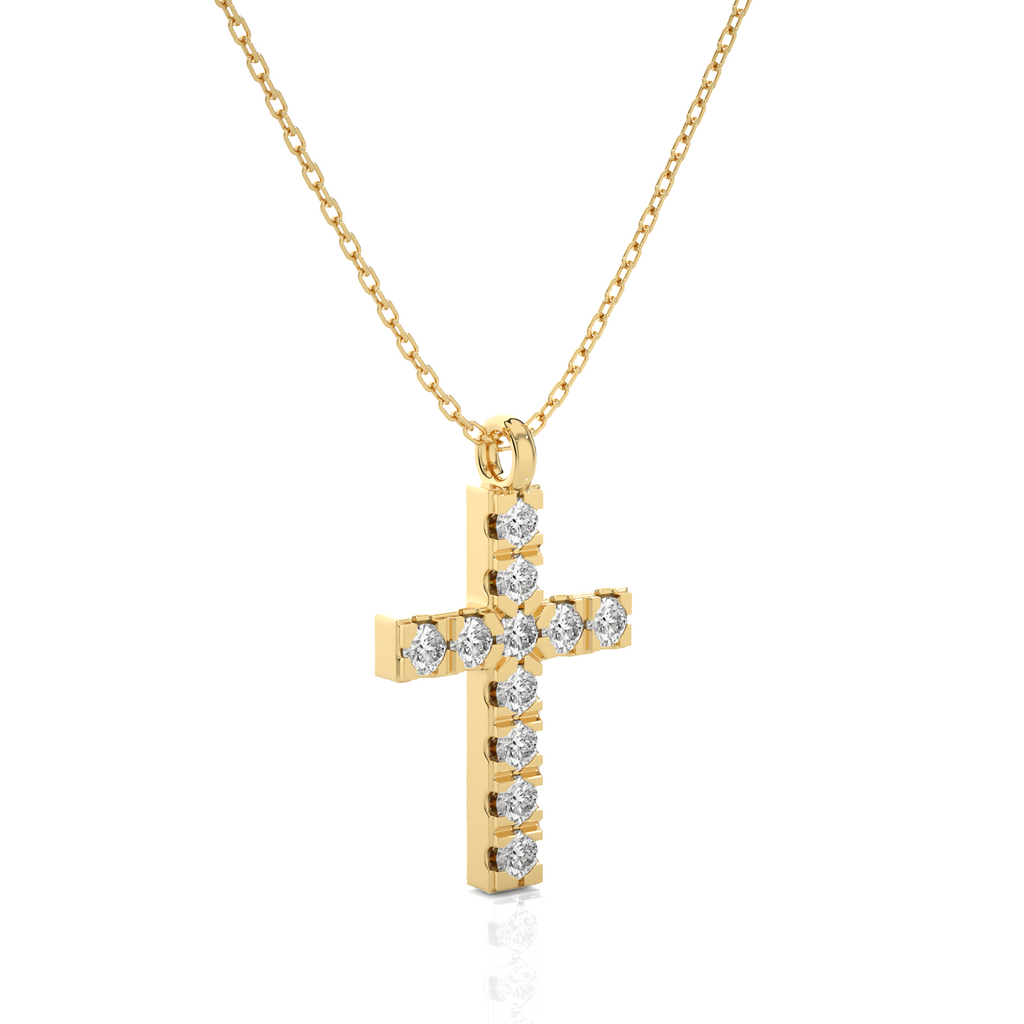 Collier Kapstadt mit Diamantkreuz-Anhänger, 11 weiße Brillanten mit ca. 0,09 Karat , Gold 585, handgefertigt - Kudia-Shop