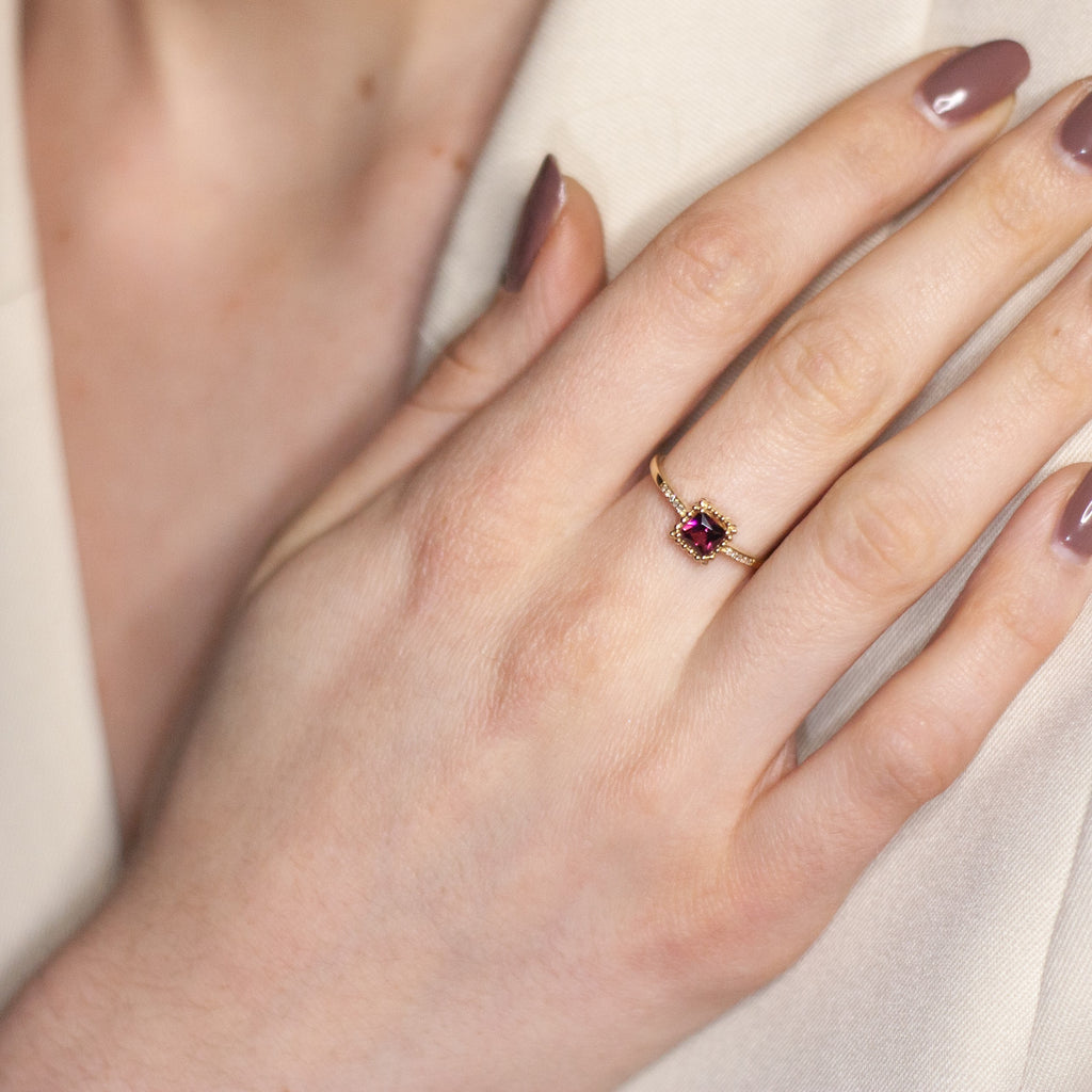 Diamant-Ring Dubai mit Rhodolite mit ca. 0,70 Karat, Gold 375, handgefertigt - Kudia-Shop